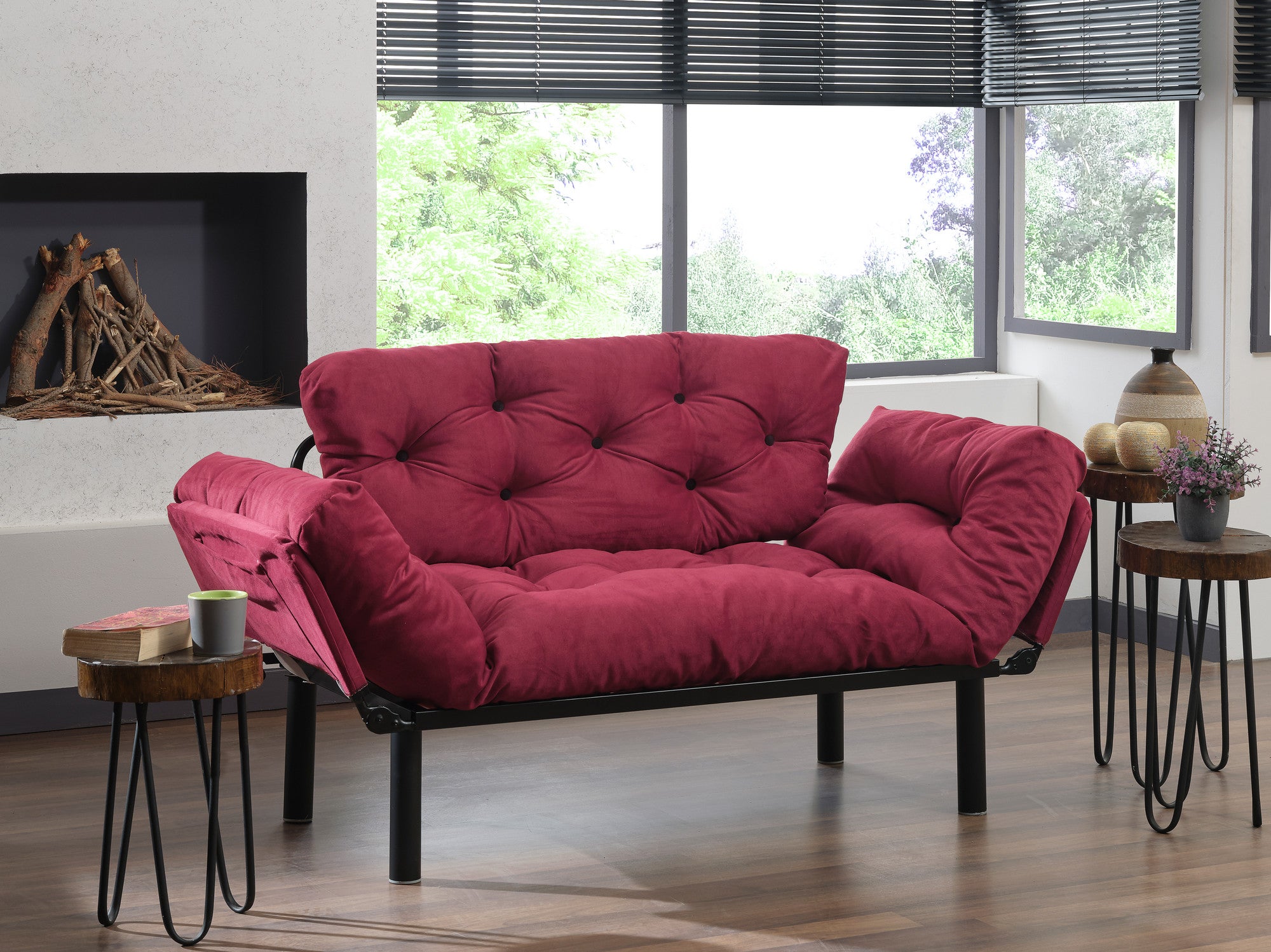 Nitta Maroon Two-Seater Sofa Bed