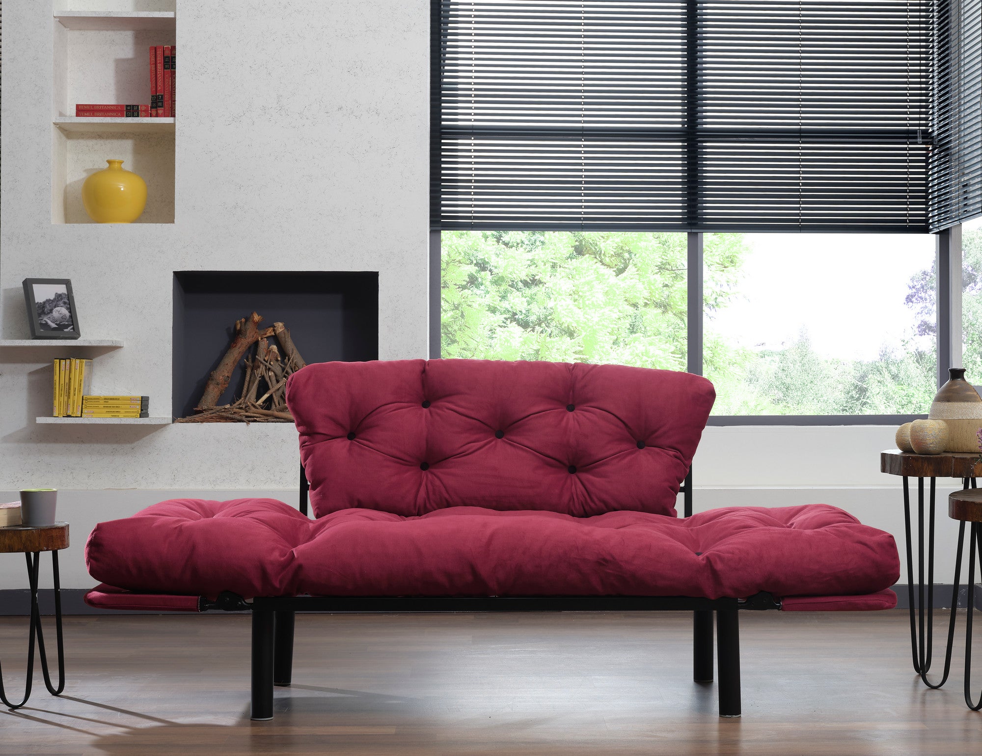 Nitta Maroon Two-Seater Sofa Bed