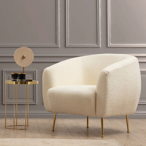 Eses Cream Bouclette  Wing Chair – Designer Lounge Armchair