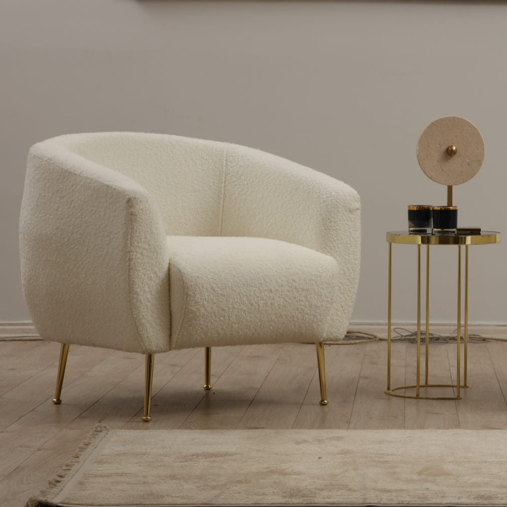 Eses Cream Bouclette  Wing Chair – Designer Lounge Armchair