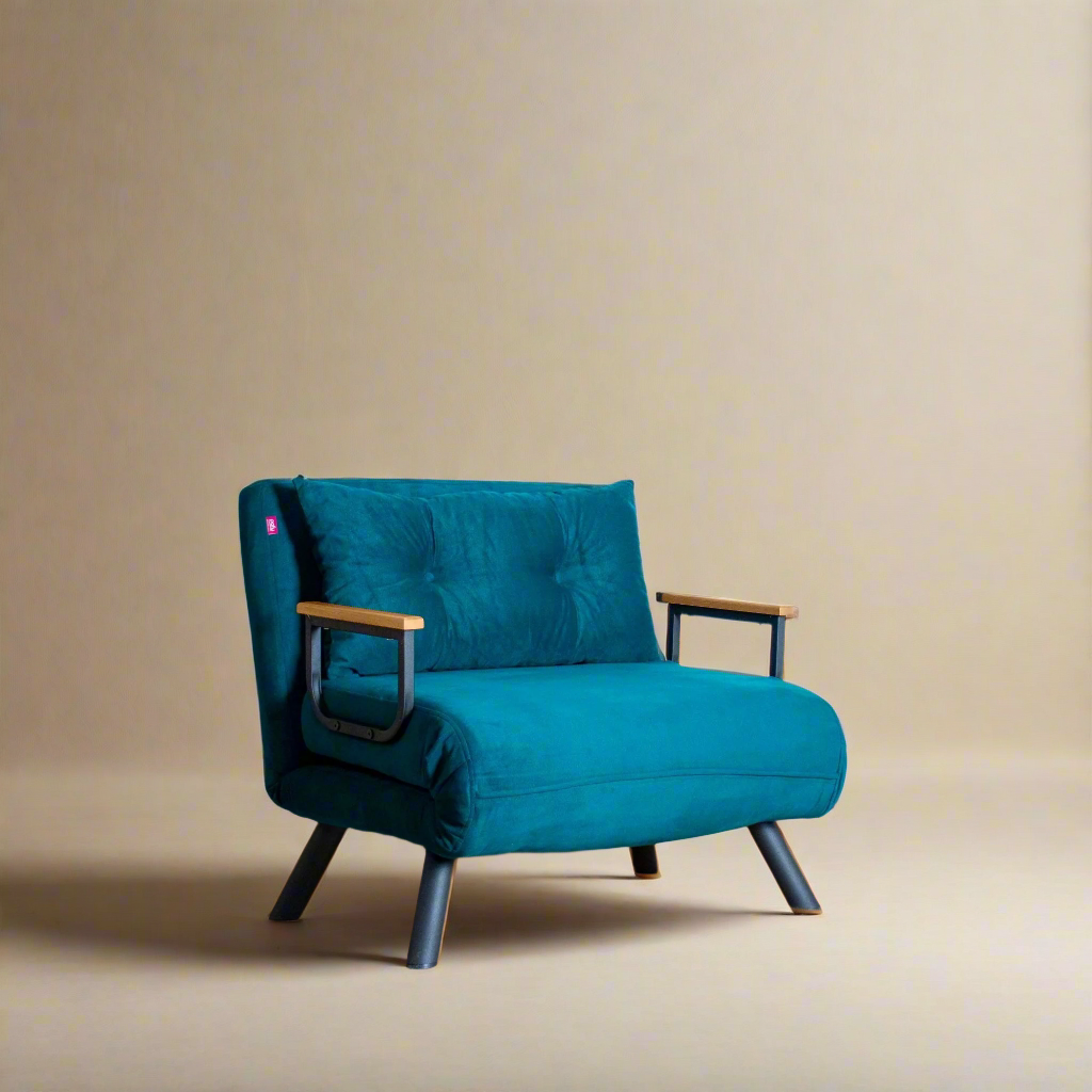 Sando – 1 Seater Sofa Bed- Petrol Green fabric| Single Sofa Bed for Guests