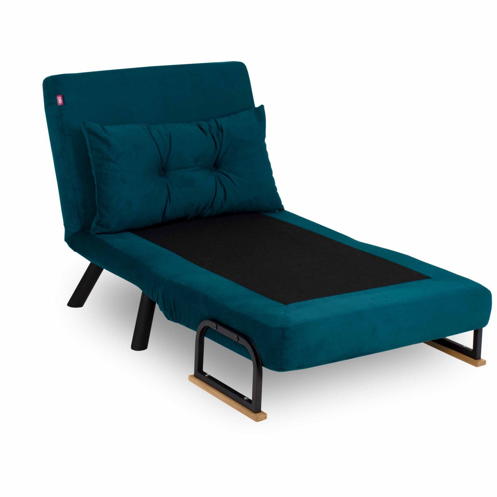 Sando – 1 Seater Sofa Bed- Petrol Green fabric| Single Sofa Bed for Guests