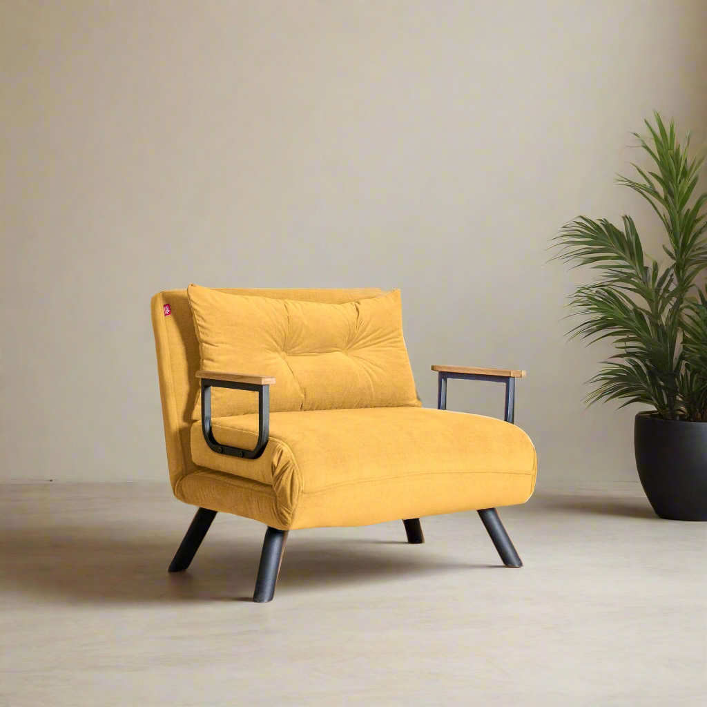 Sando  1 Seater Sofa Bed - Mustard Fabric| Single Sofa Bed for Guests