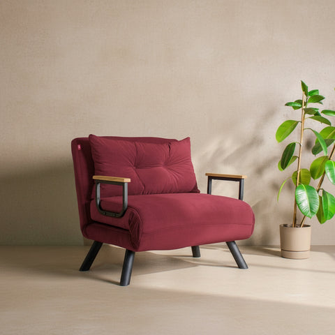 Sando – 1 Seater Sofa Bed - Maroon fabric| Single Sofa Bed for Guests