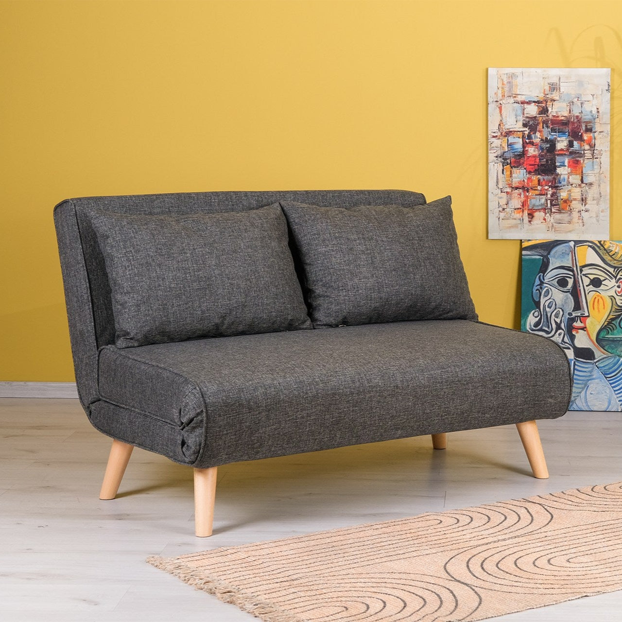 Folding 2 Seater Dark Grey 2 Seater Sofa Bed Diiiz Home folding-2-seater-dark-grey-2-seater-sofa-bed-diiiz-home