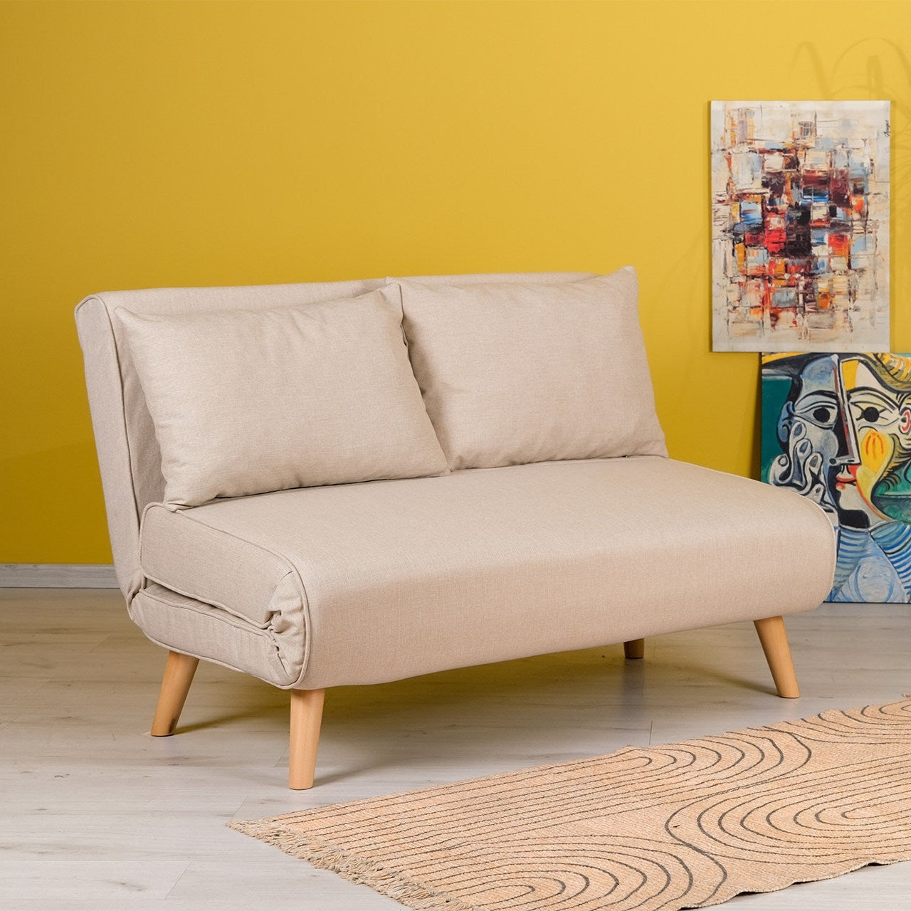 Folding  2-Seater - Cream Two-Seater Sofa Bed