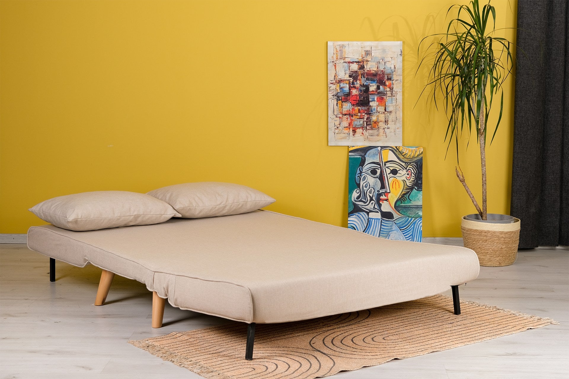 Folding  2-Seater - Cream Two-Seater Sofa Bed