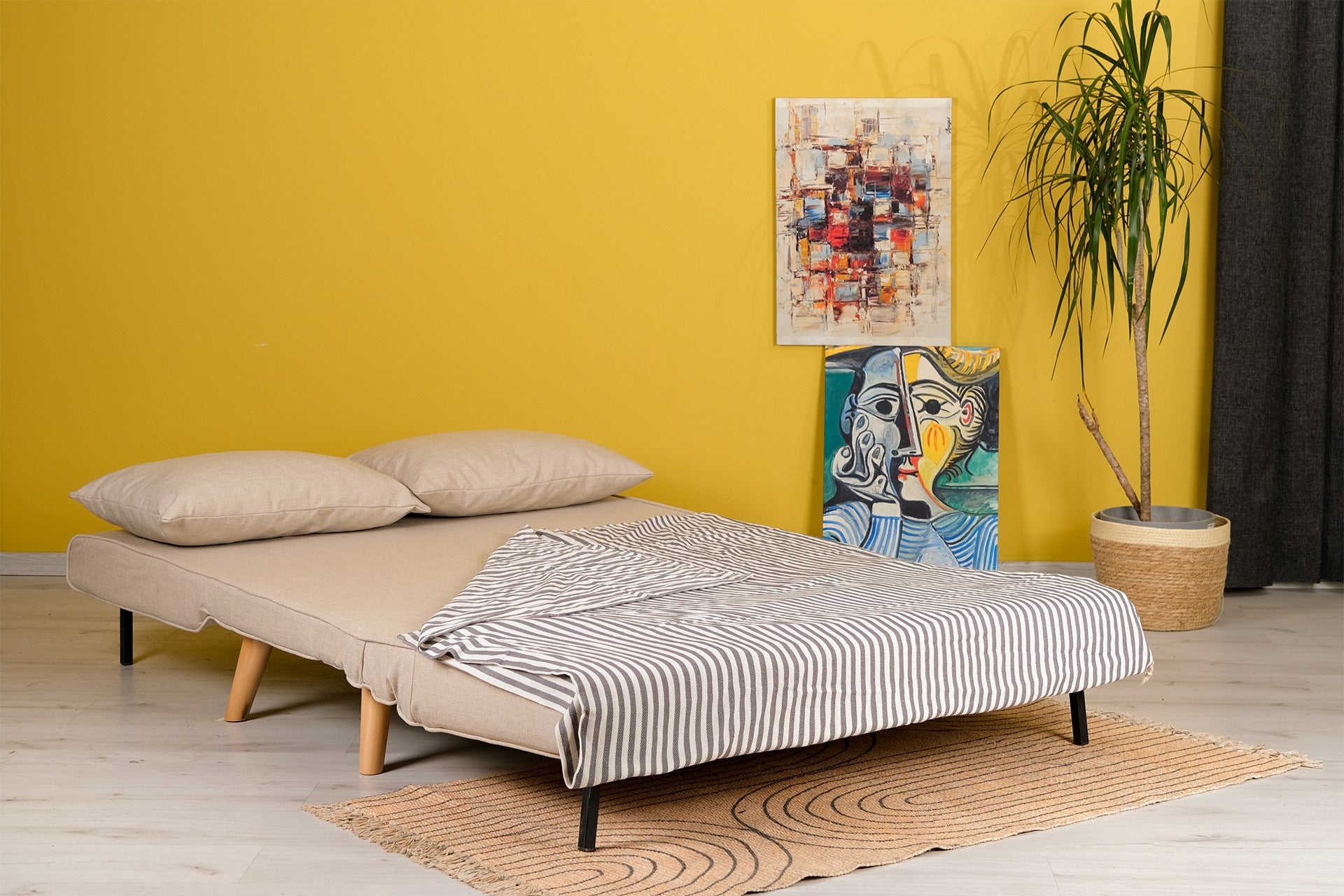 Folding  2-Seater - Cream Two-Seater Sofa Bed