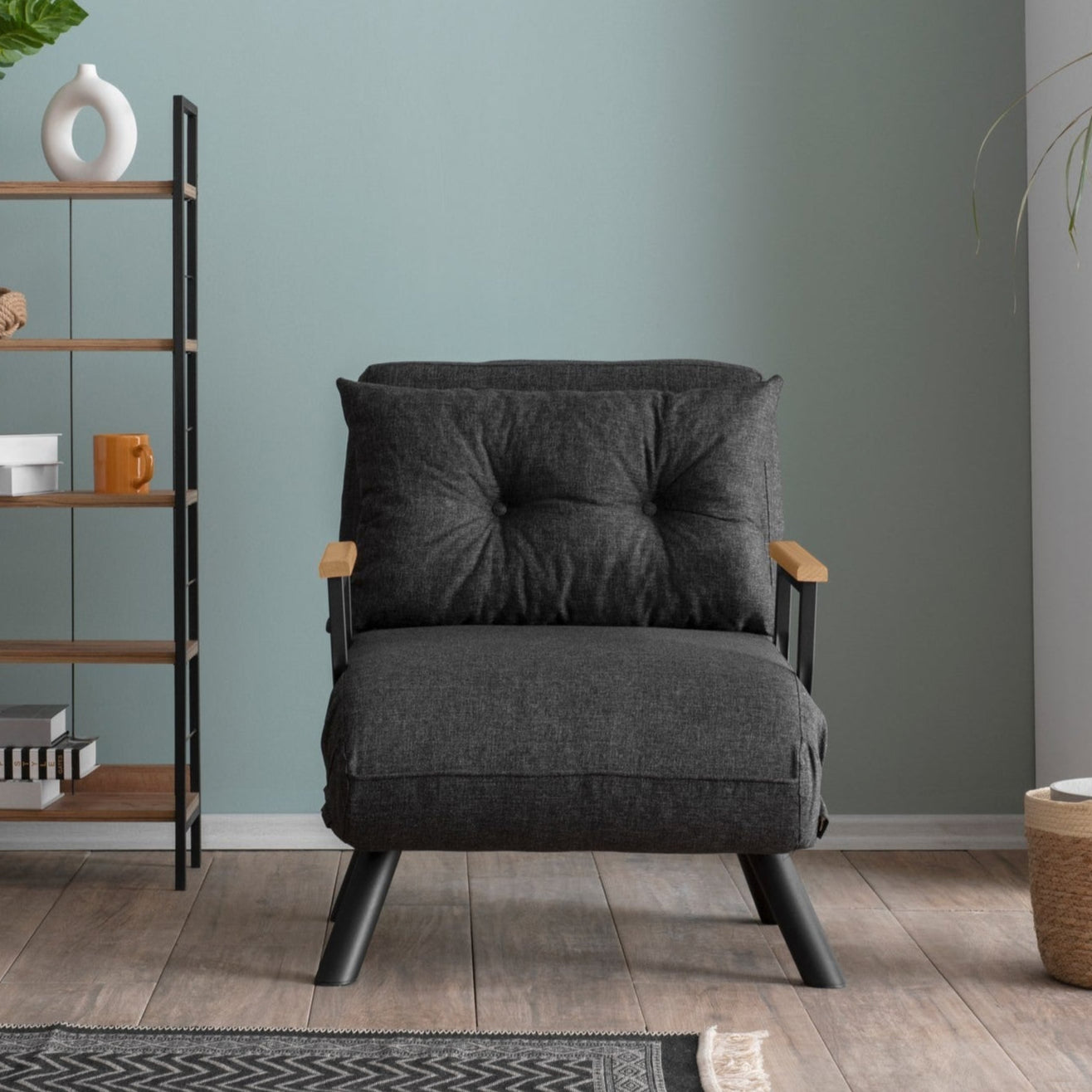 Sando - 1 Seater Sofa Bed - Dark Grey Fabric| Single Sofa Bed for Guests
