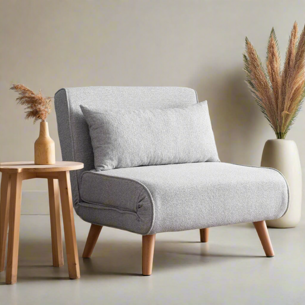 Folding – 1 Seater Sofa Bed - Grey  Teddy Fabric | Compact Guest Bed