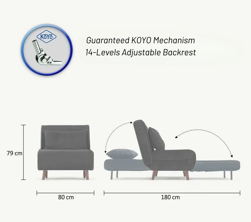 Folding – 1 Seater Sofa Bed - Grey  Teddy Fabric | Compact Guest Bed