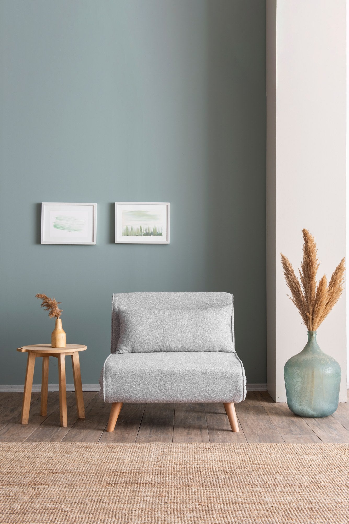 Folding – 1 Seater Sofa Bed - Grey  Teddy Fabric | Compact Guest Bed