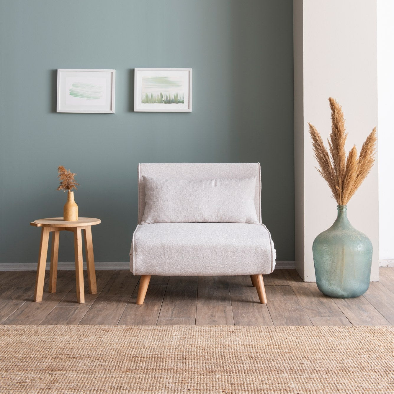 Folding –  1 Seater Sofa Bed - White Teddy Fabric | Compact Guest Bed