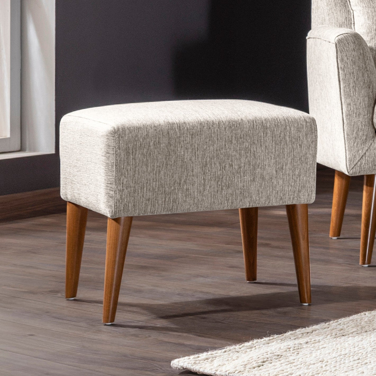 Zeni Puf Cream Pouffe Modern Upholstered Ottoman