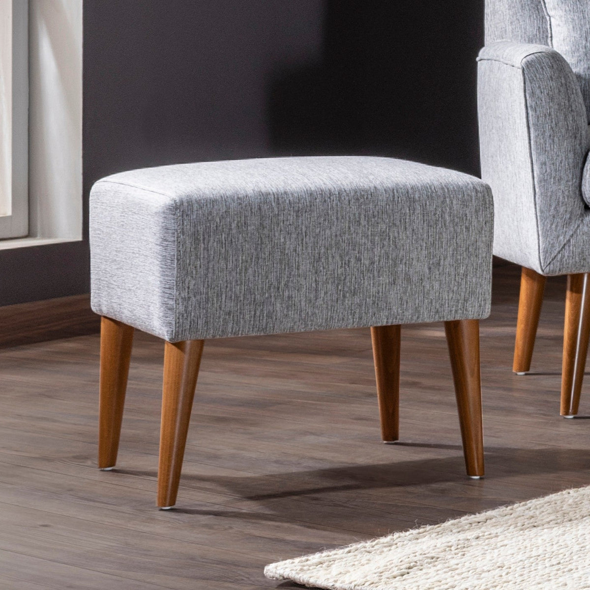 Zeni Puf Grey Pouffe Modern Upholstered Ottoman