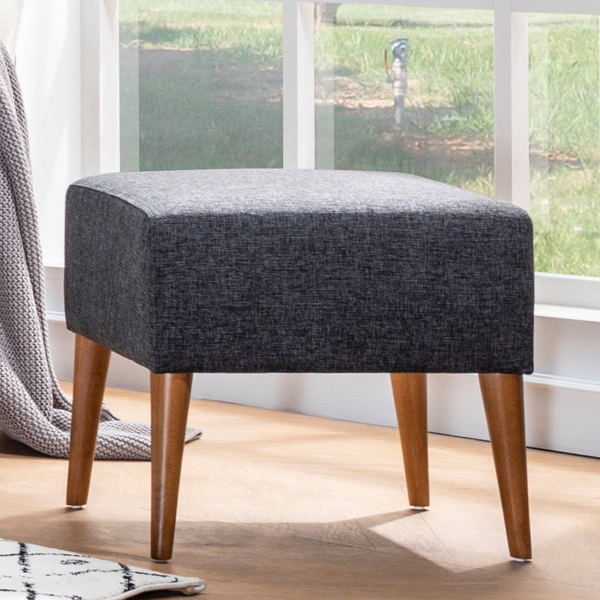 Zeni Puf - | Dark Grey Pouffe – Modern Upholstered Ottoman