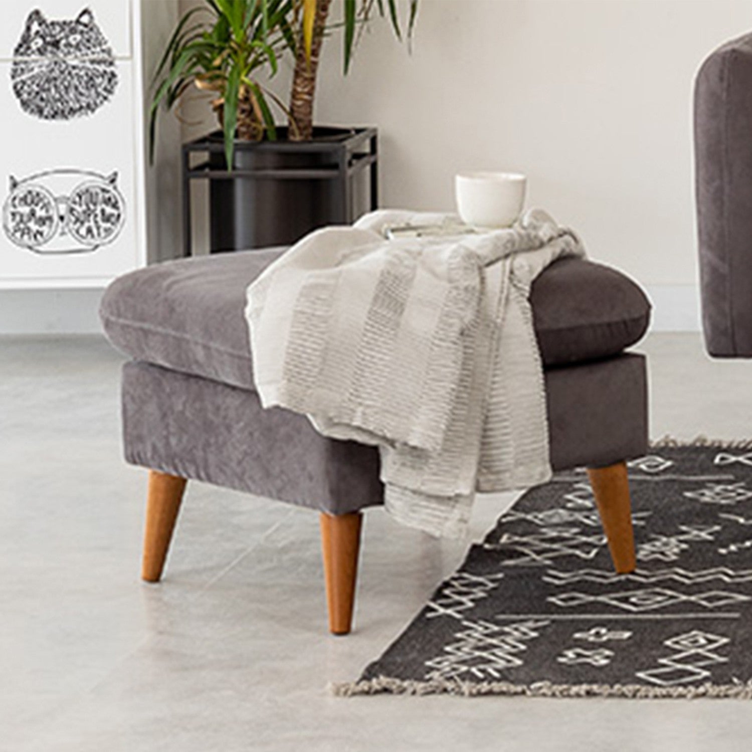 Sofia Puf  | Anthracite Pouffe – Modern Upholstered Ottoman