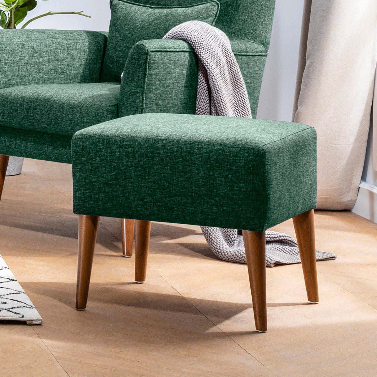 Zeni Green Pouffe Modern Upholstered Ottoman