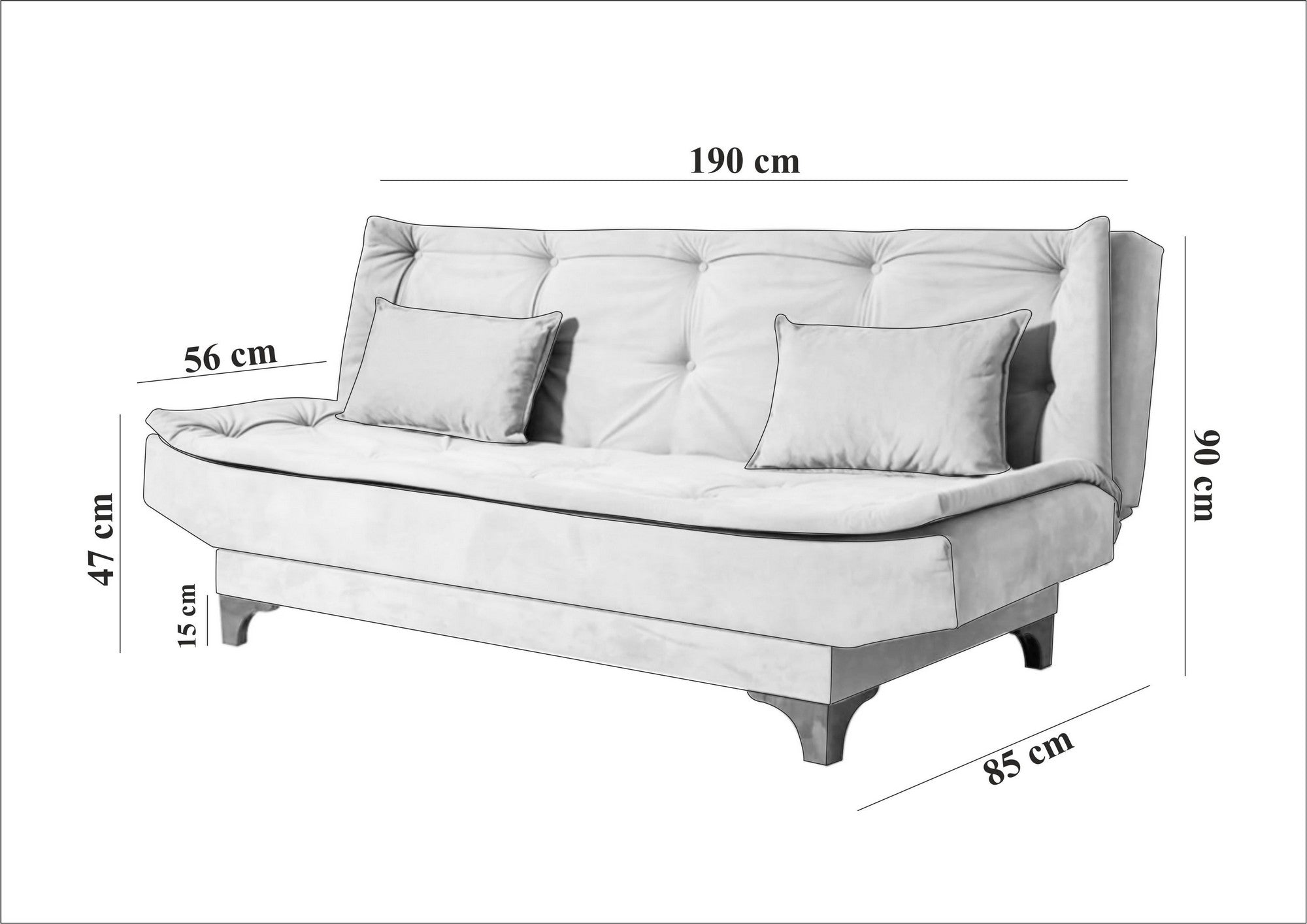 Kelebek - Grey 3-Seater Sofa Bed - | Large Pull-Out Couch for Guests