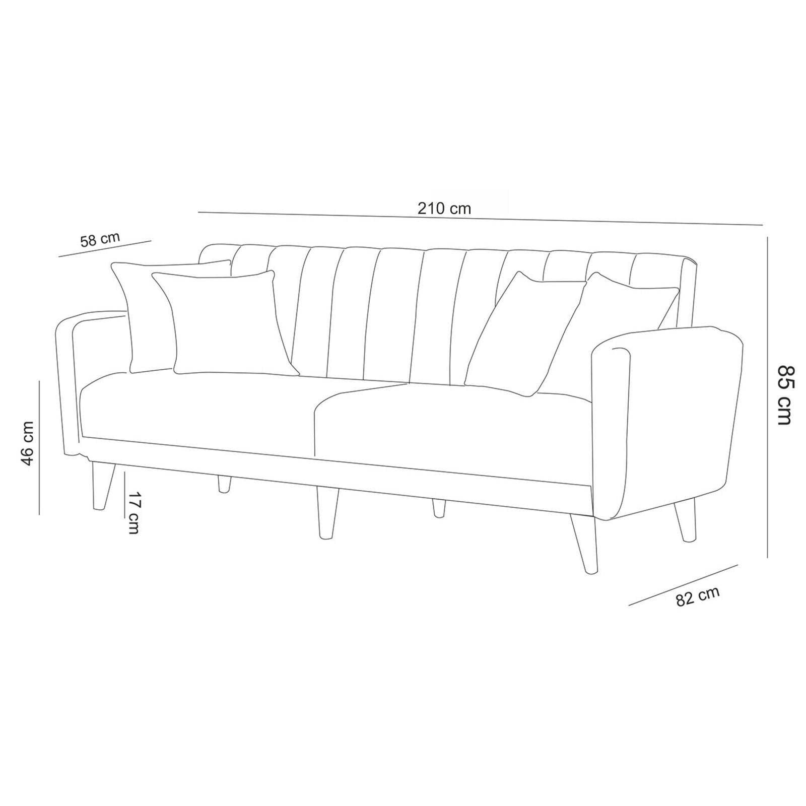Aqua - Dark Grey 3-Seater Sofa Bed | Large Pull-Out Couch for Guests