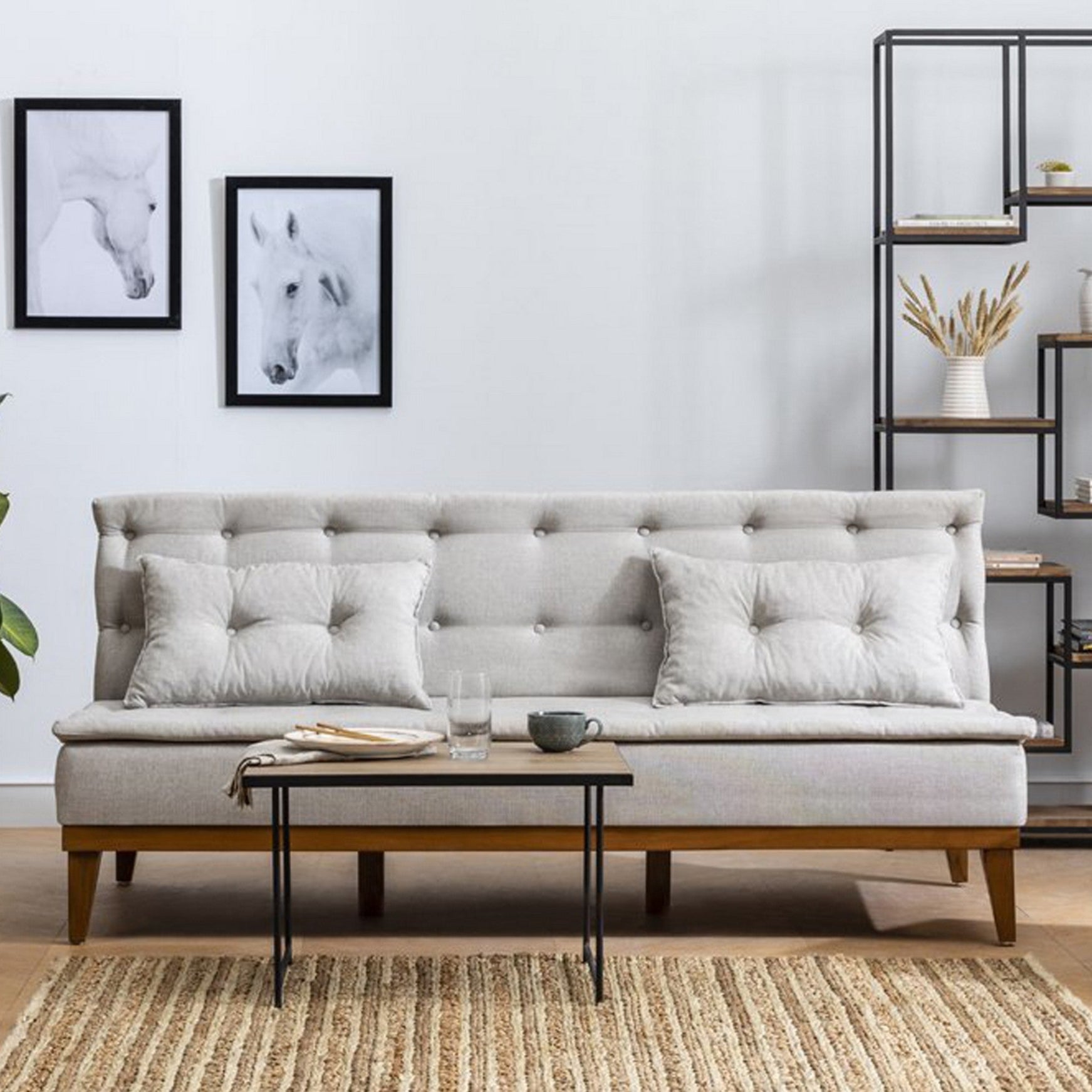 Fuoco - Cream 3-Seater Sofa Bed - | Large Pull-Out Couch for Guests