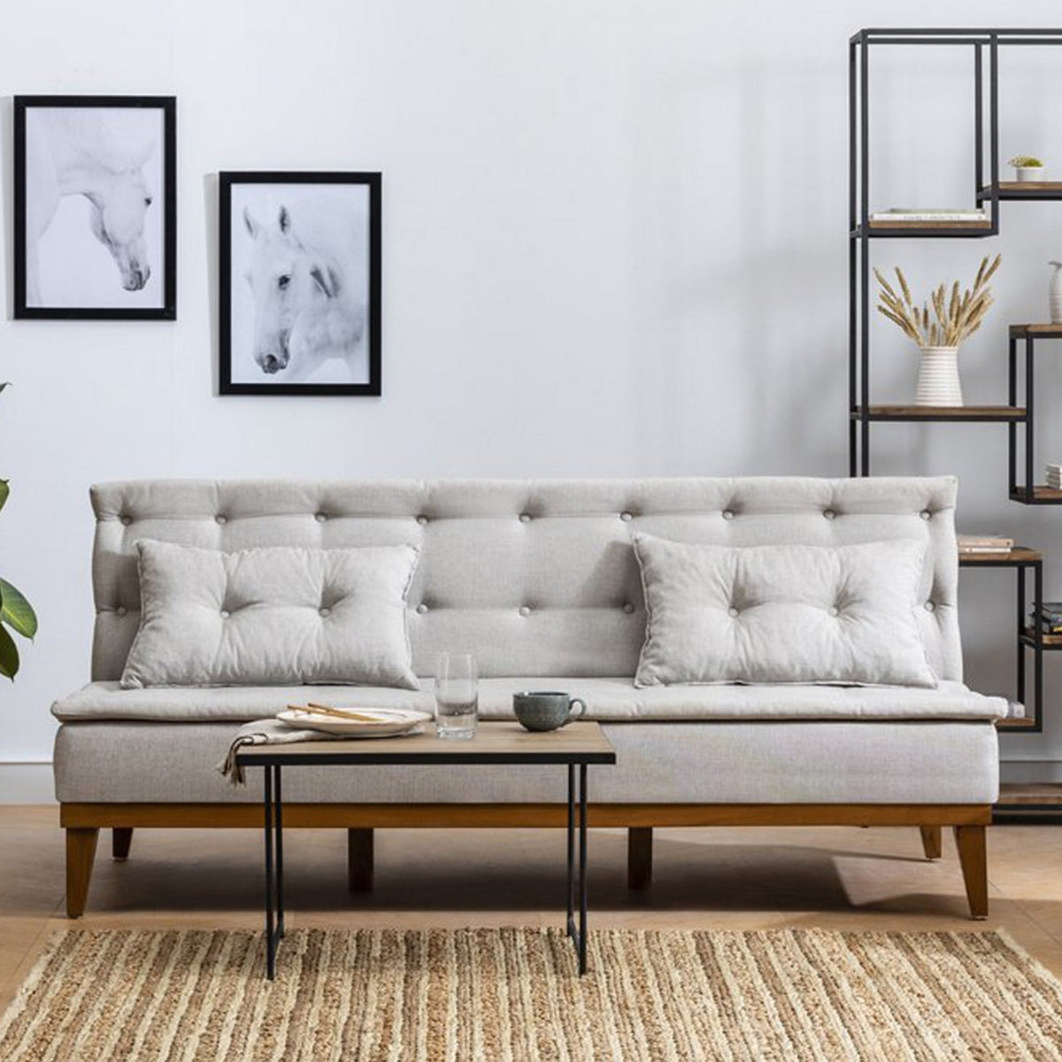 Fuoco Cream 3Seater Sofa Bed Large PullOut Couch for Guests