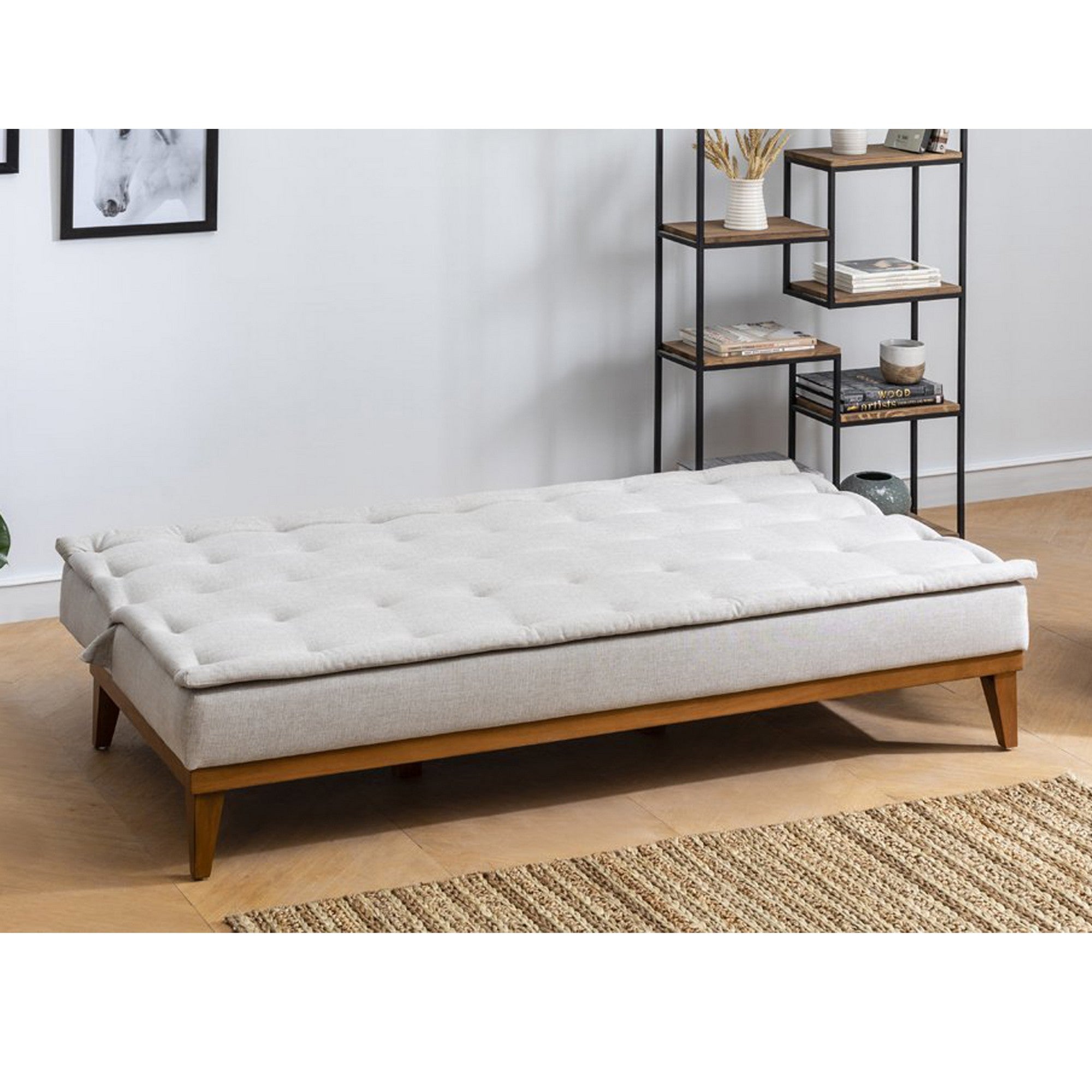 Fuoco - Cream 3-Seater Sofa Bed - | Large Pull-Out Couch for Guests