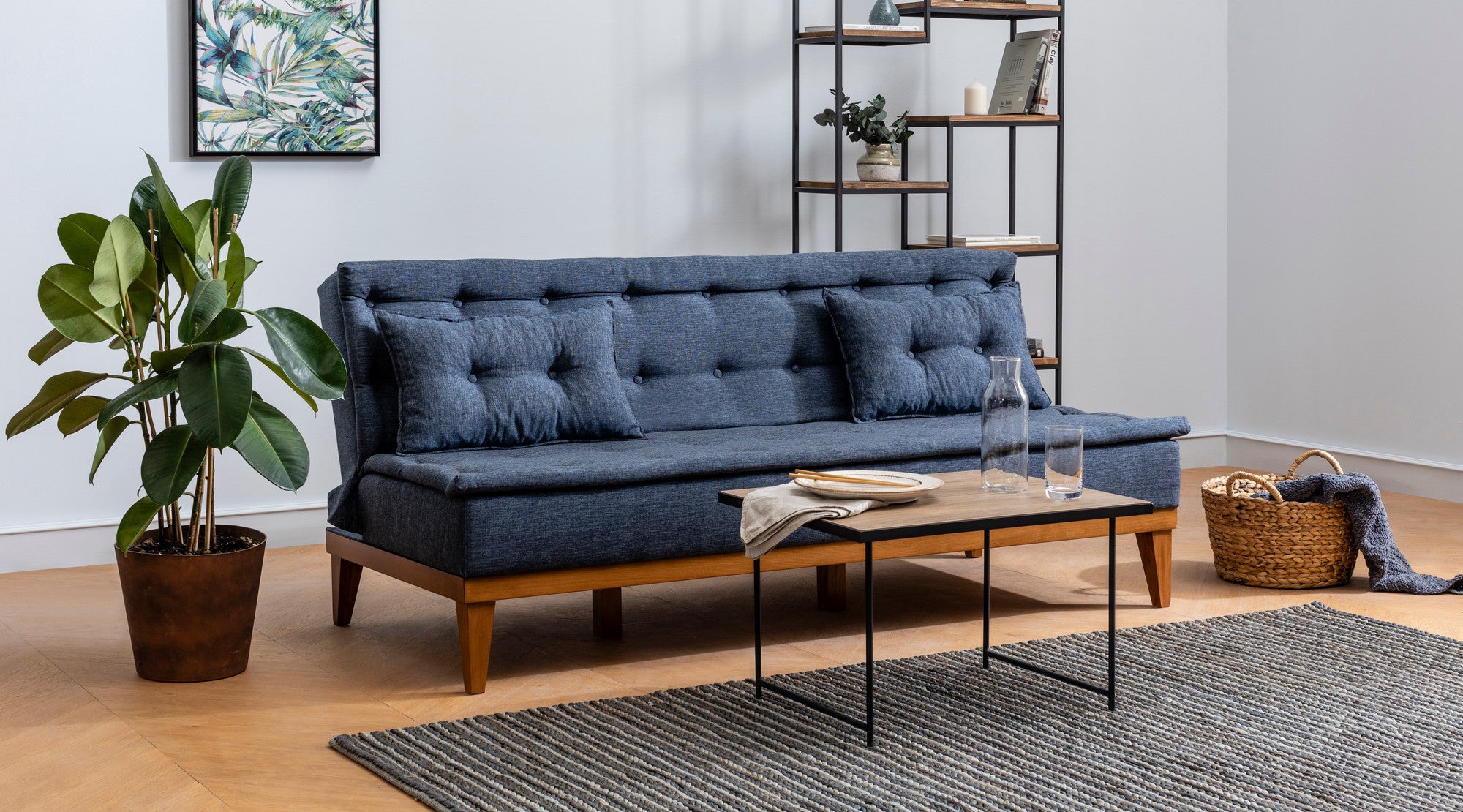 Fuoco - Dark Blue 3-Seater Sofa Bed | Large Pull-Out Couch for Guests