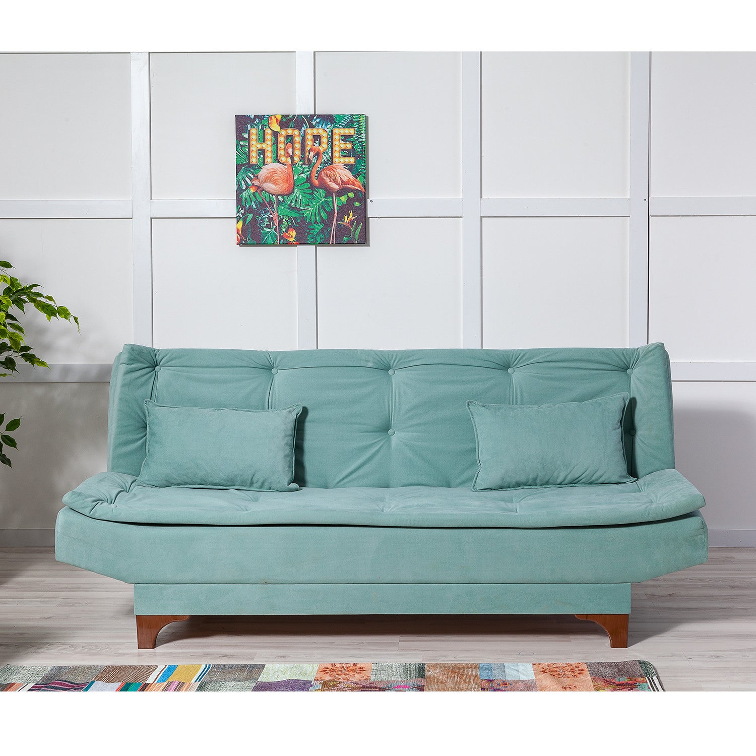 Kelebek - Sea Green 3-Seater Sofa Bed | Large Pull-Out Couch for Guests