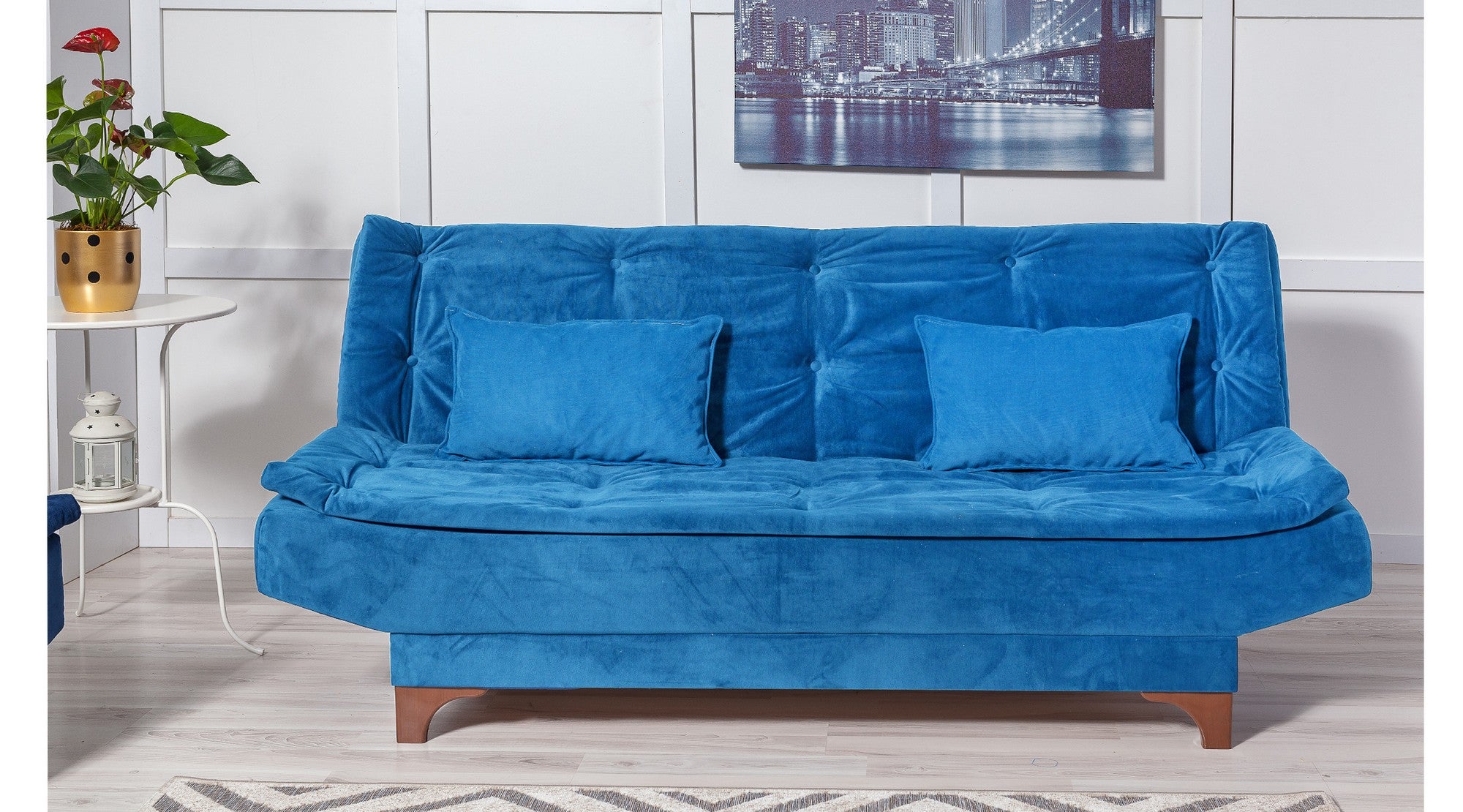 Kelebek - Dark Blue 3-Seater Sofa Bed | Large Pull-Out Couch for Guests