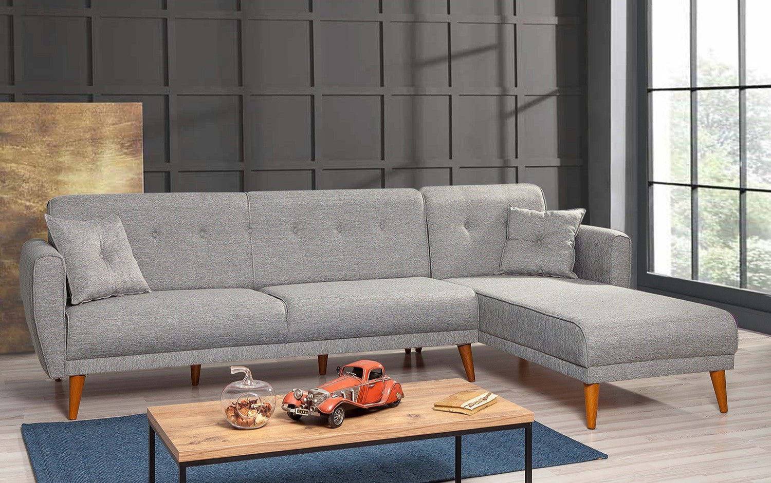 Aria Grey L Shaped Corner Sofa Bed Modular Sectional
