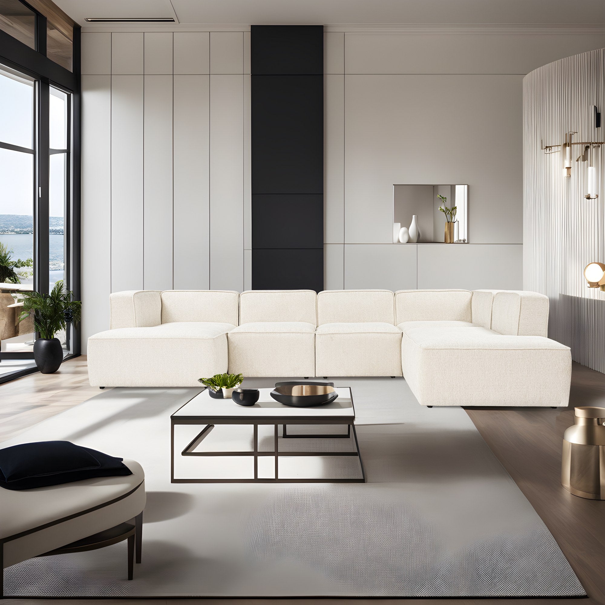 More – Cream L Shape Corner Sofa | Designer Sectional for Living Room