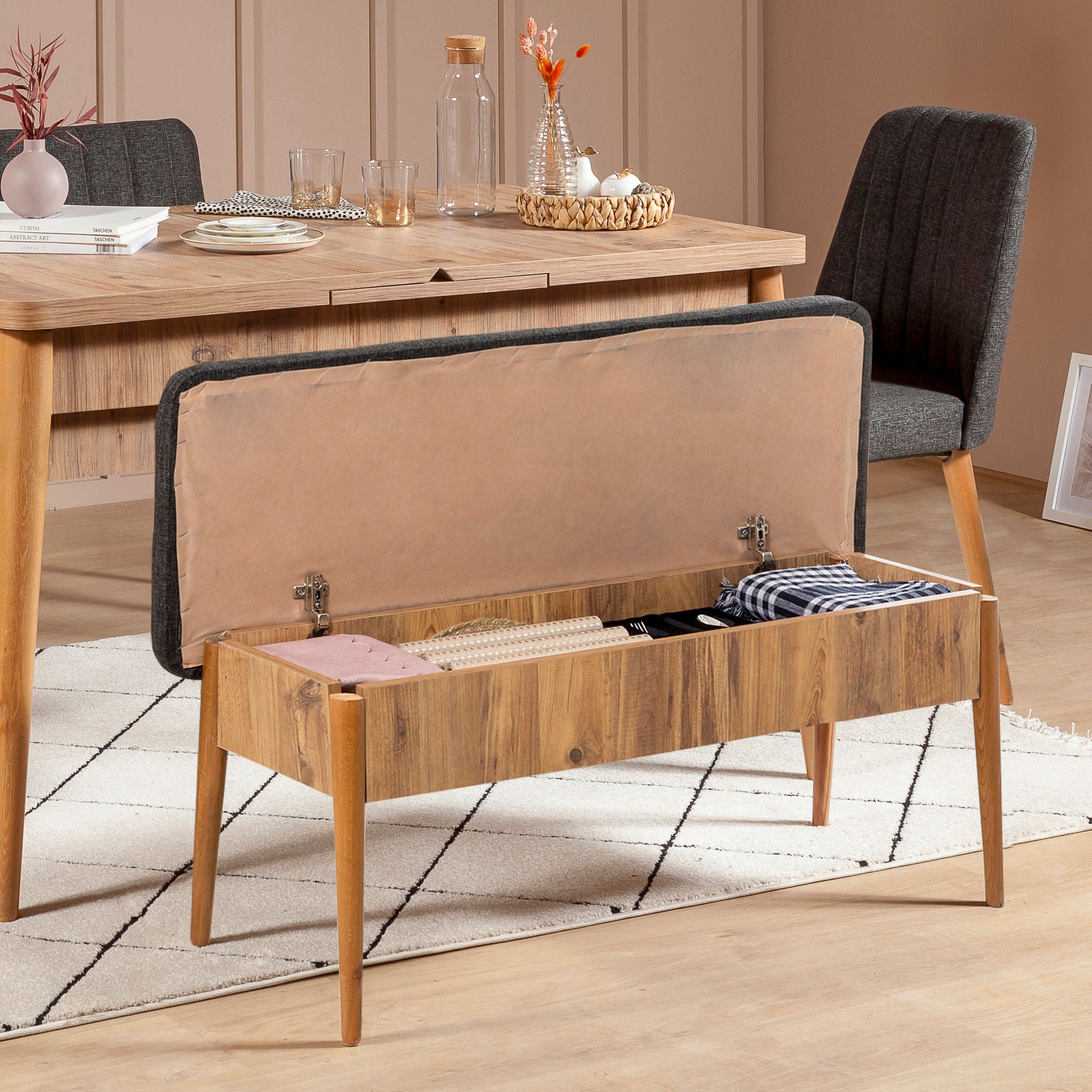 Vina Linen Bench in Atlantic Pine and Anthracite – product image 3