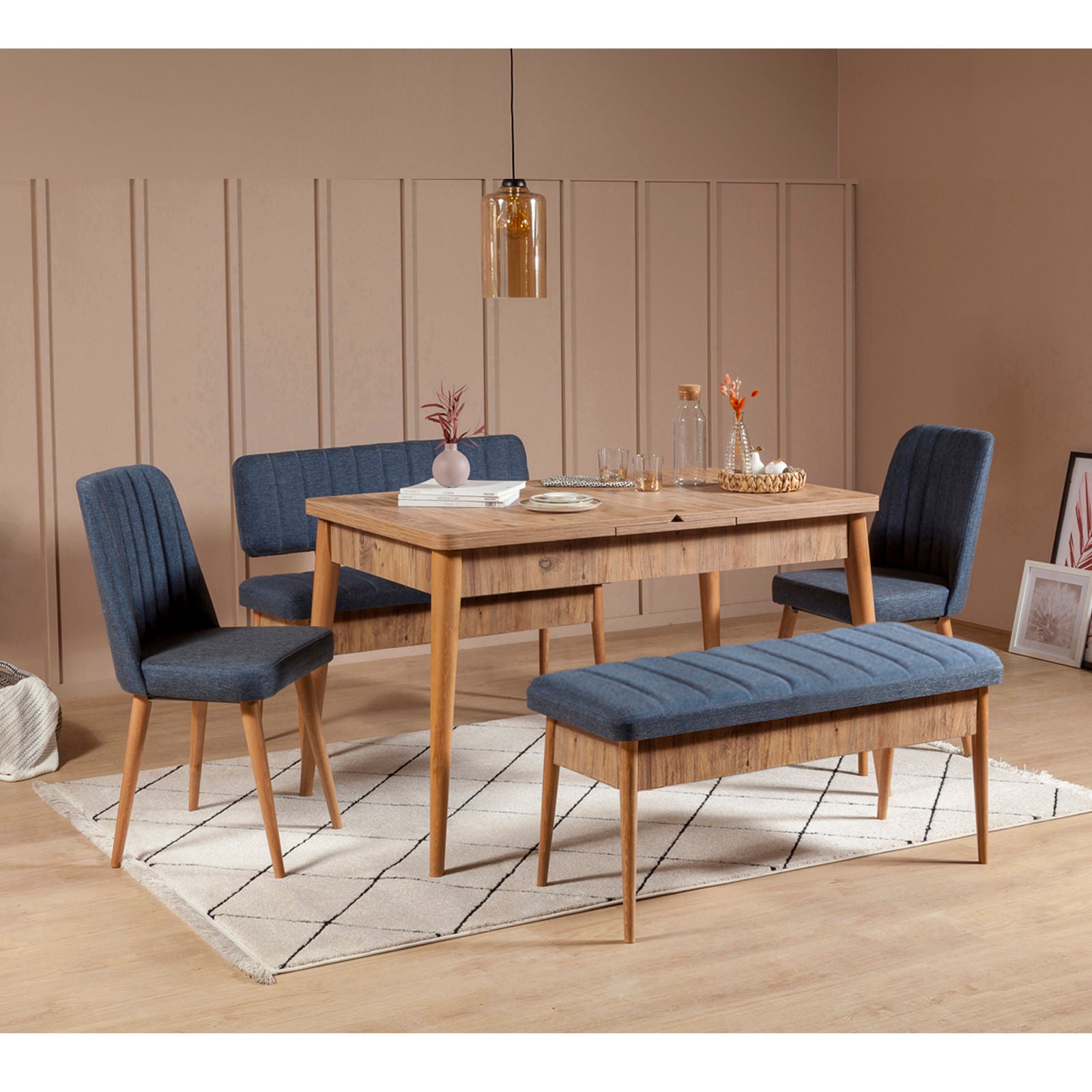 Vina Linen Bench in Atlantic Pine and Dark Blue – product image 2