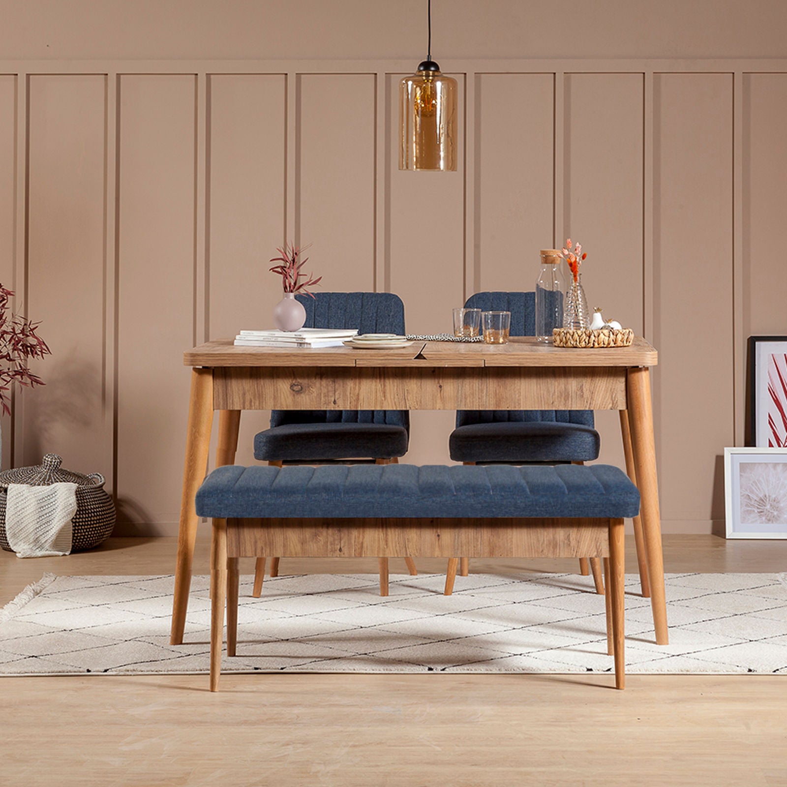 Vina Linen Bench in Atlantic Pine and Dark Blue – product image 3