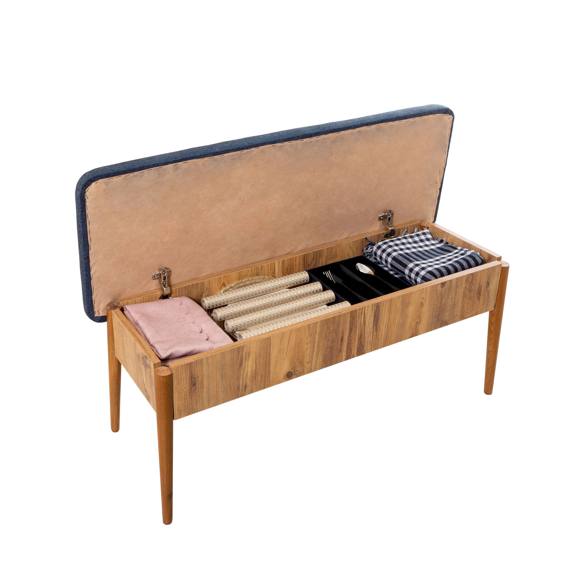 Vina Linen Bench in Atlantic Pine and Dark Blue – product image 4