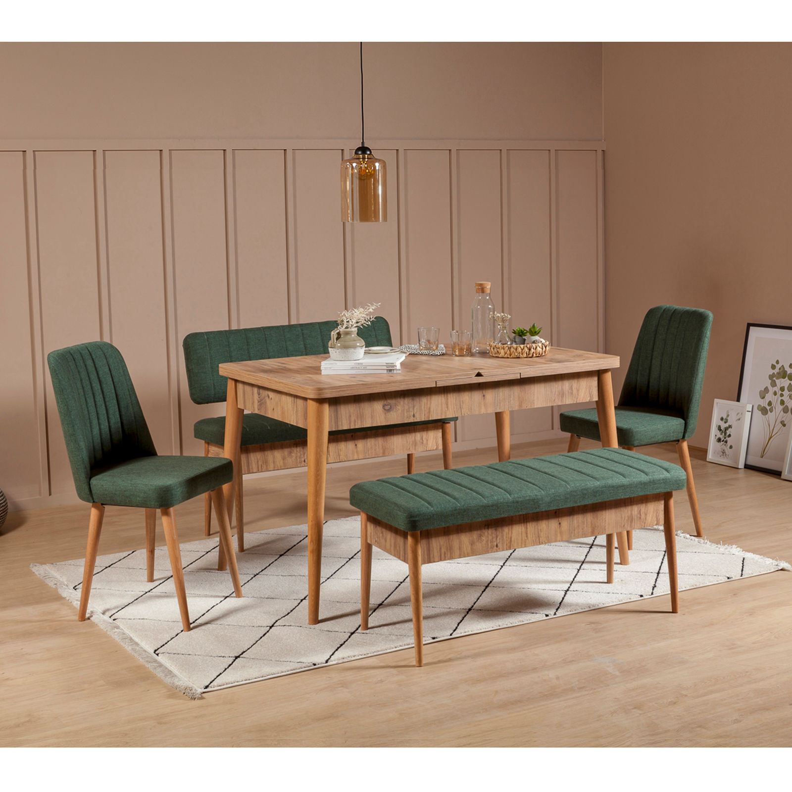 Vina Linen Bench in Atlantic Pine and Green – product image 2