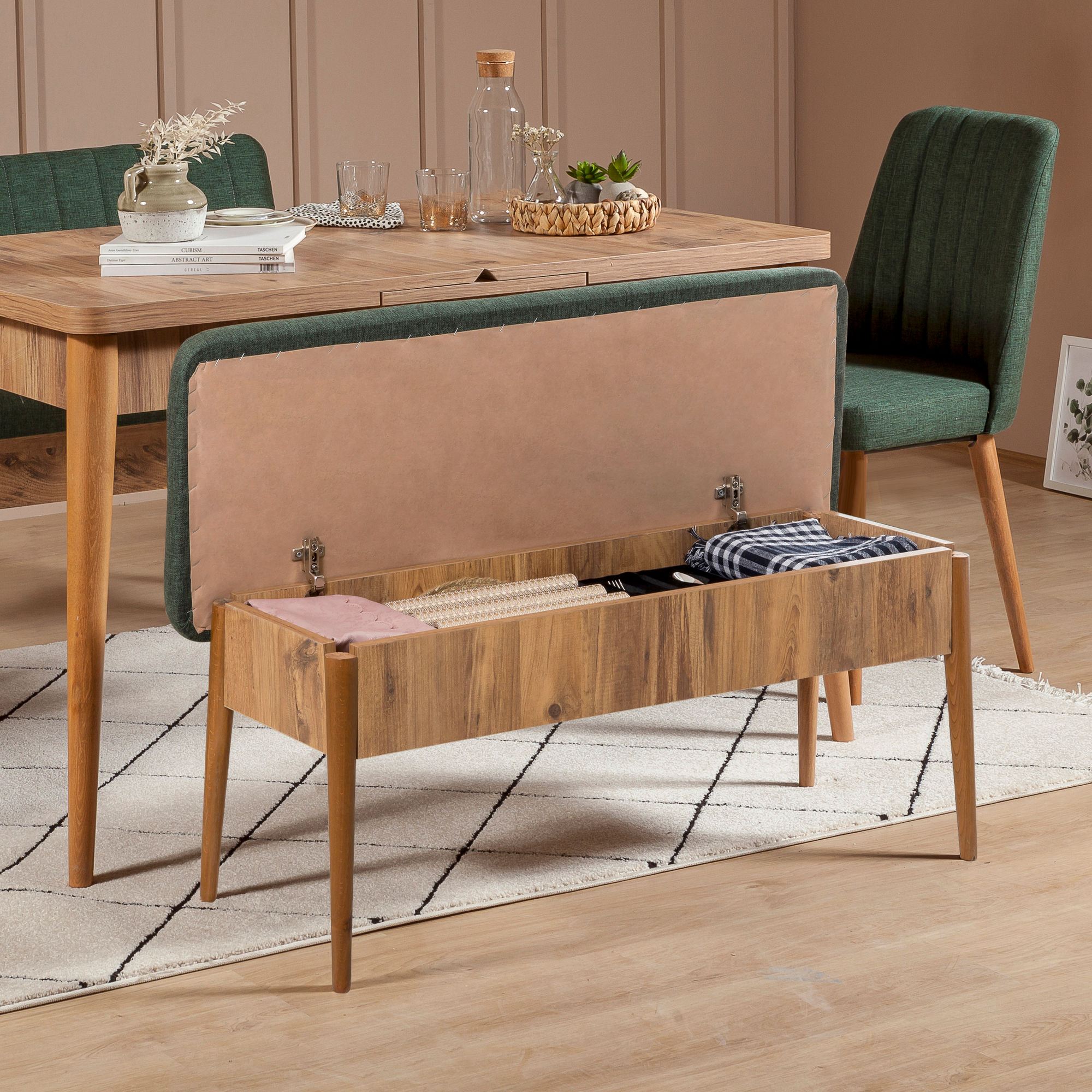 Vina Linen Bench in Atlantic Pine and Green – product image 3
