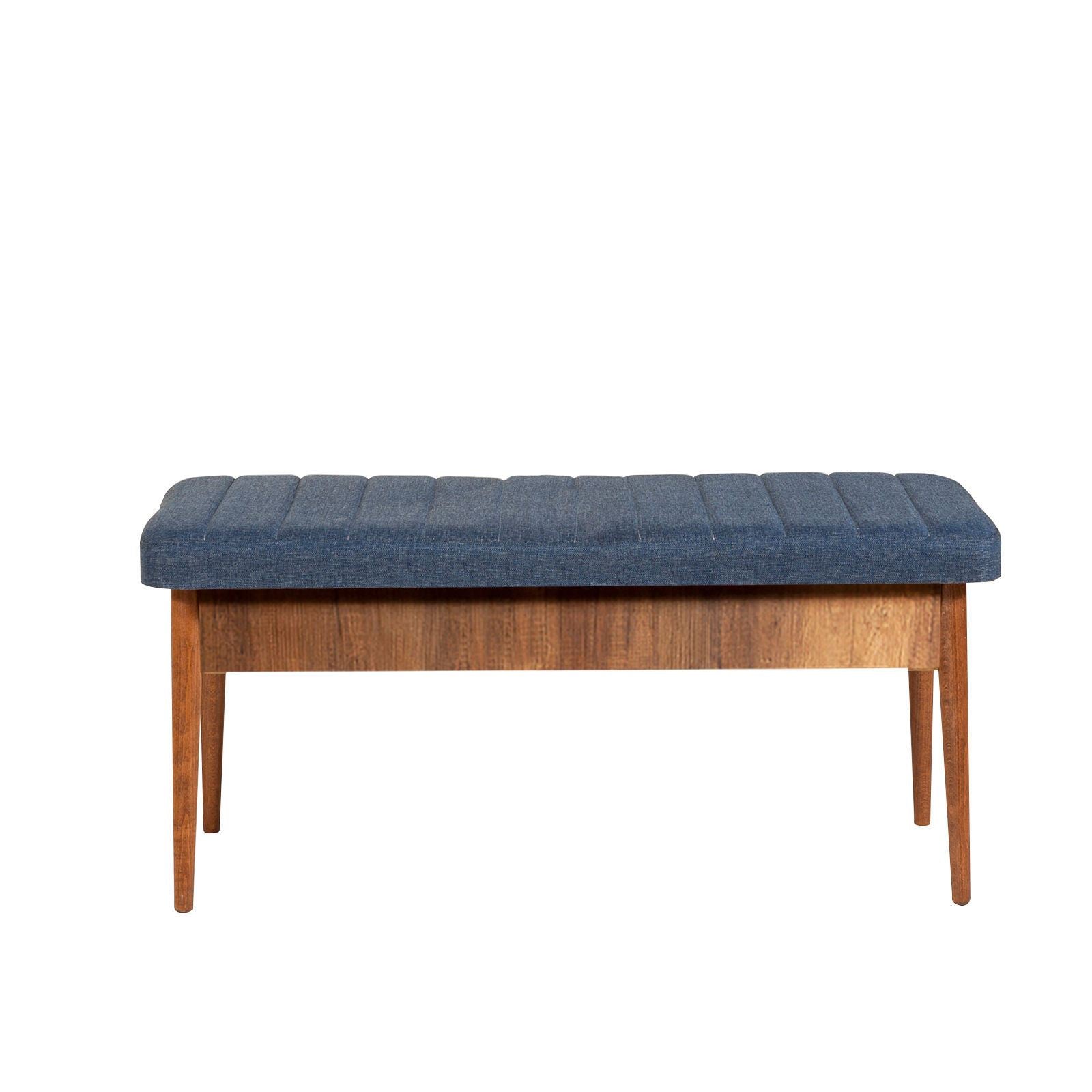 Vina Linen Bench in Walnut and Dark Blue