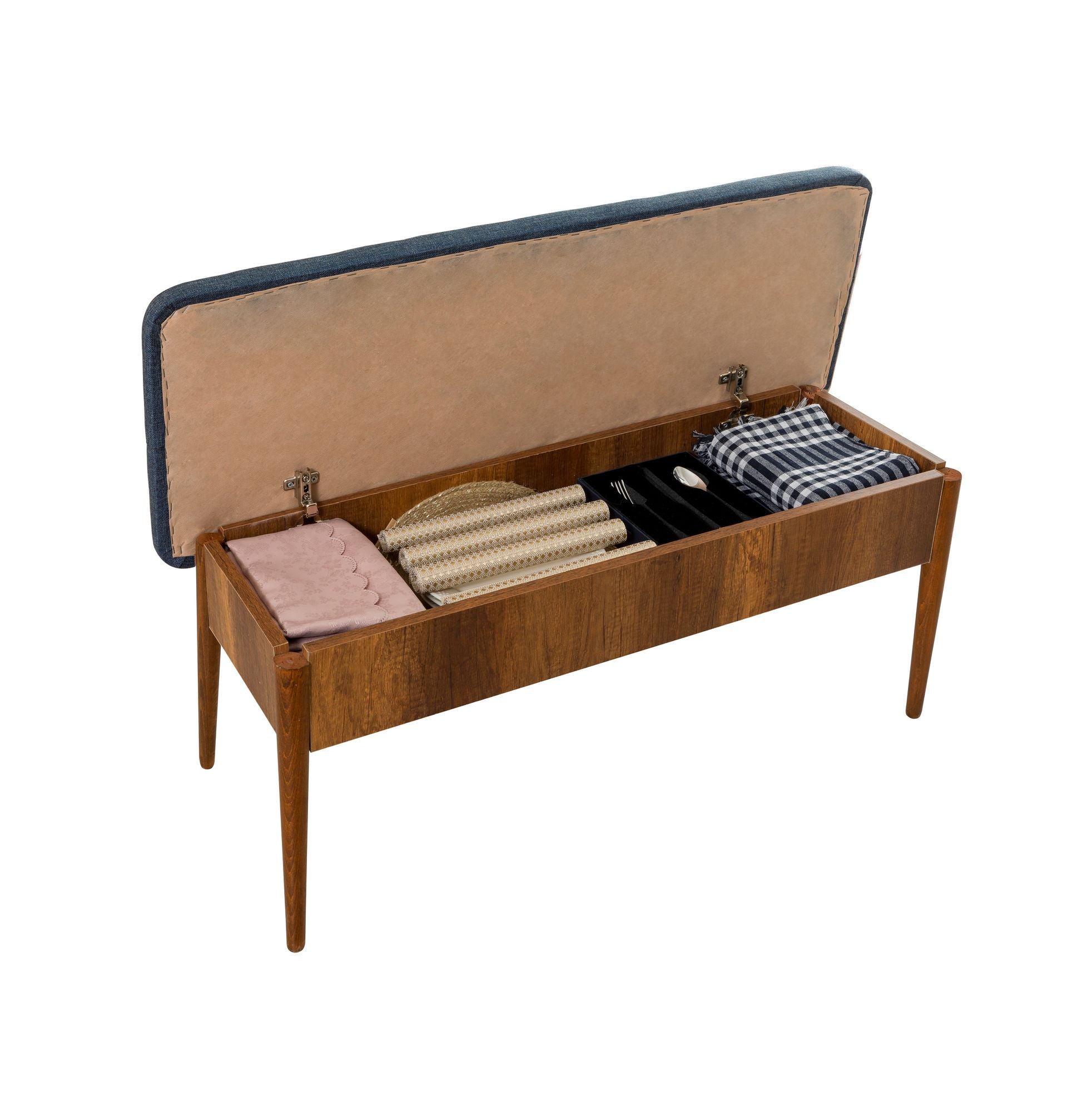 Vina Linen Bench in Walnut and Dark Blue – product image 5