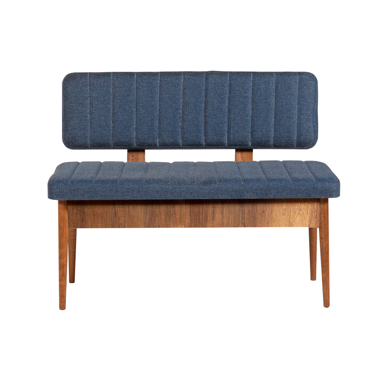Vina Linen Storage Bench in Walnut and Dark Blue – product image 1
