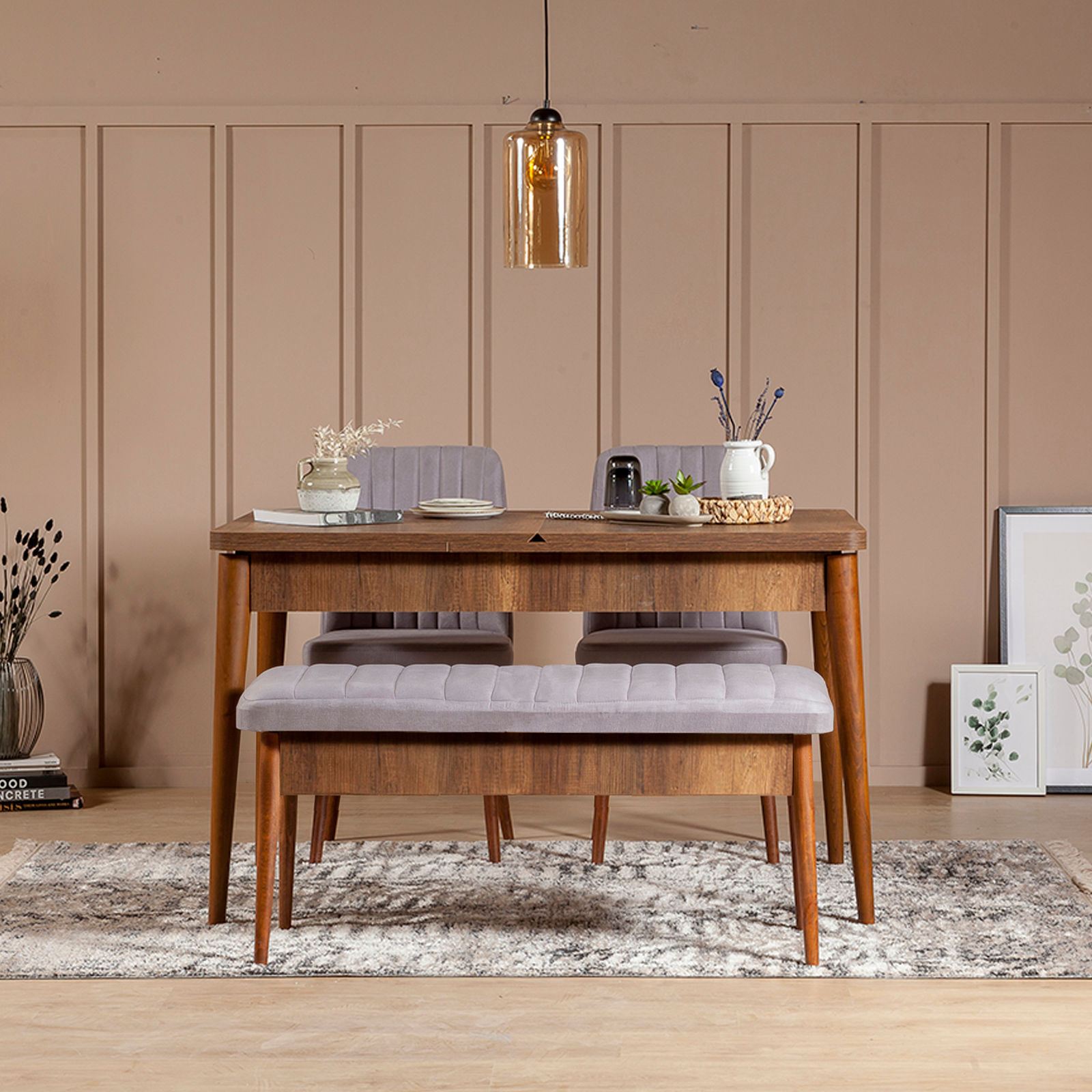 Vina Velvet Bench in Walnut and Soho – product image 4