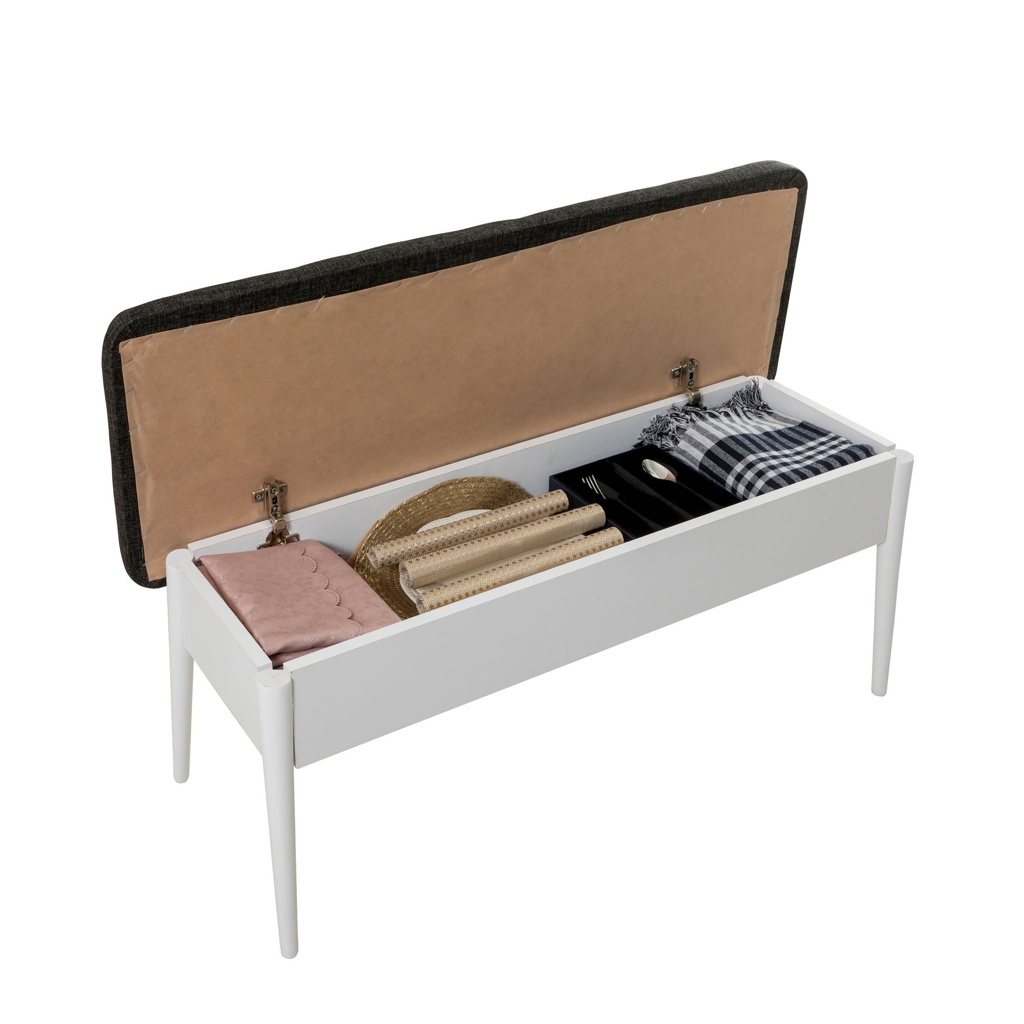 Vina Linen Bench in White and Anthracite – product image 4