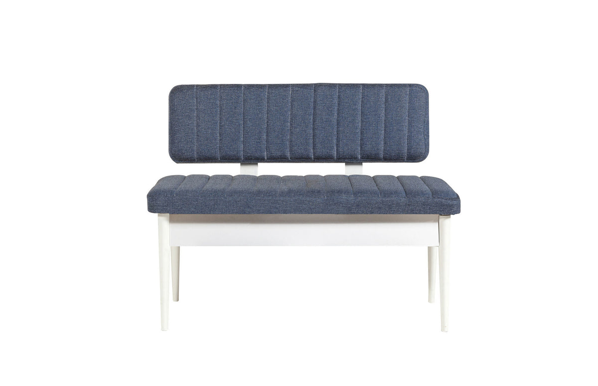 Vina Linen Storage Bench in White and Dark Blue – product image 1