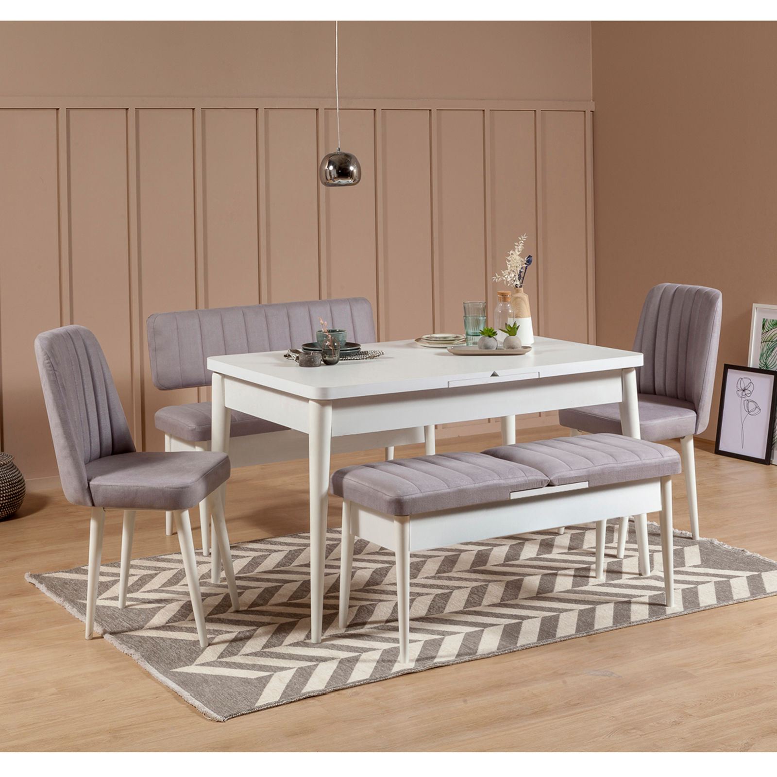 Vina Velvet Bench in White and Soho – product image 2