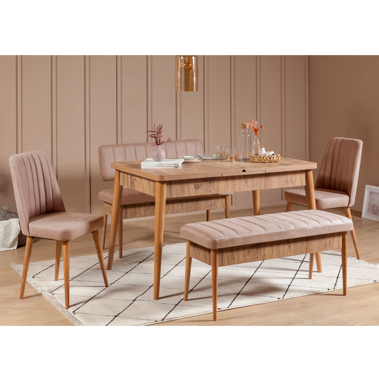 Vina Velvet Bench in Atlantic Pine and Stone – product image 2