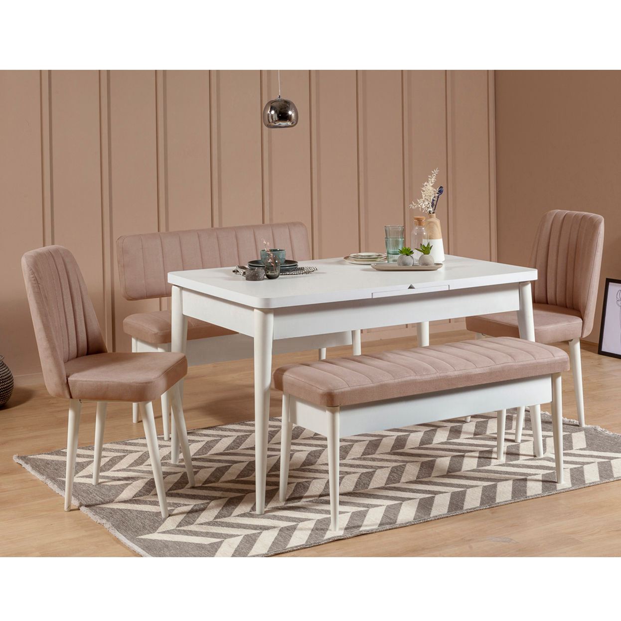 Vina Velvet Bench in White and Stone – product image 2
