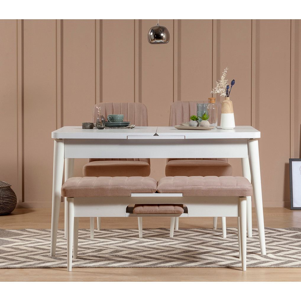 Vina Velvet Bench in White and Stone – product image 5