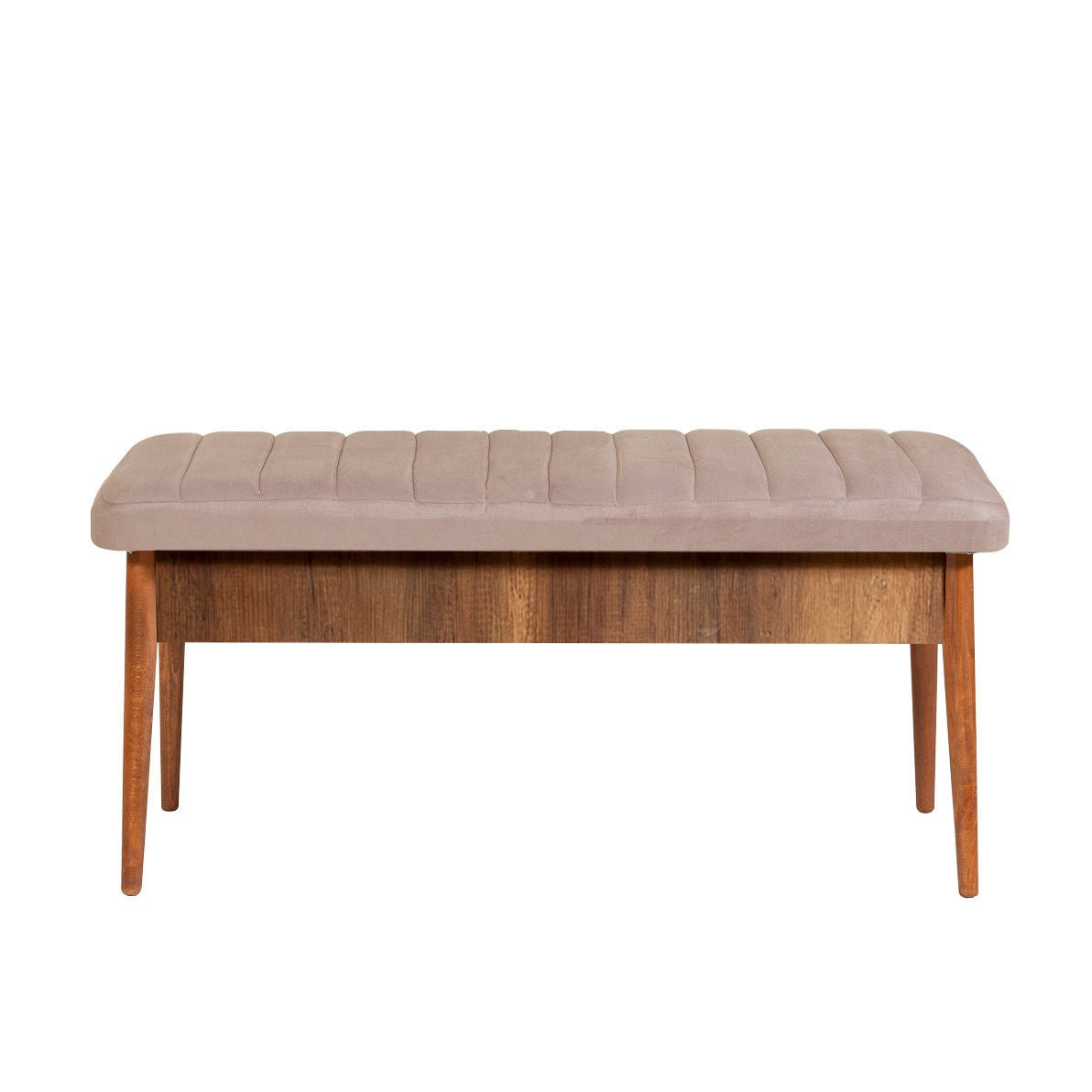 Vina Velvet Bench in Walnut and Stone – product image 1