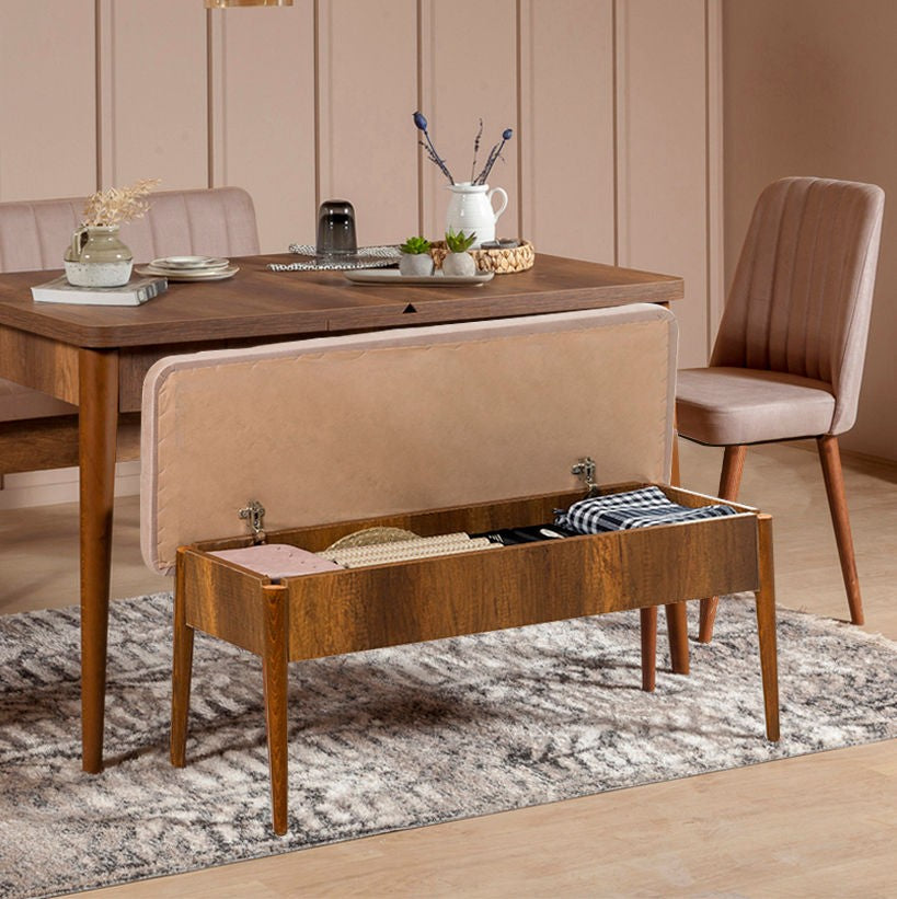 Vina Velvet Bench in Walnut and Stone – product image 3